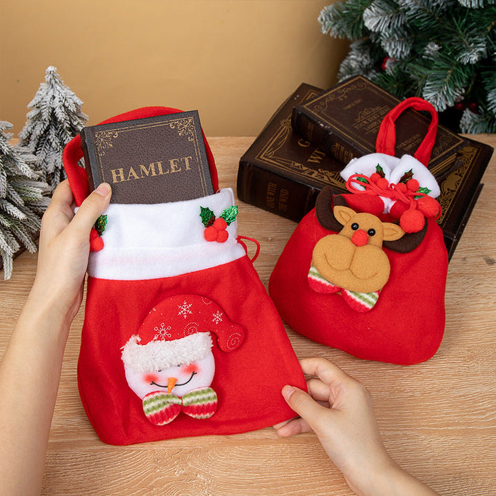 Christmas Drawstring Gift Bag With Plush Characters