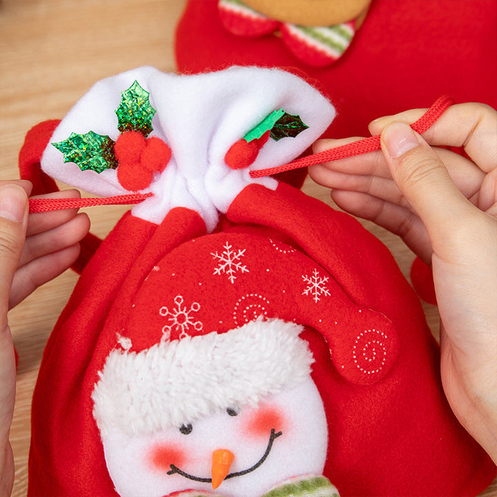 Christmas Drawstring Gift Bag With Plush Characters