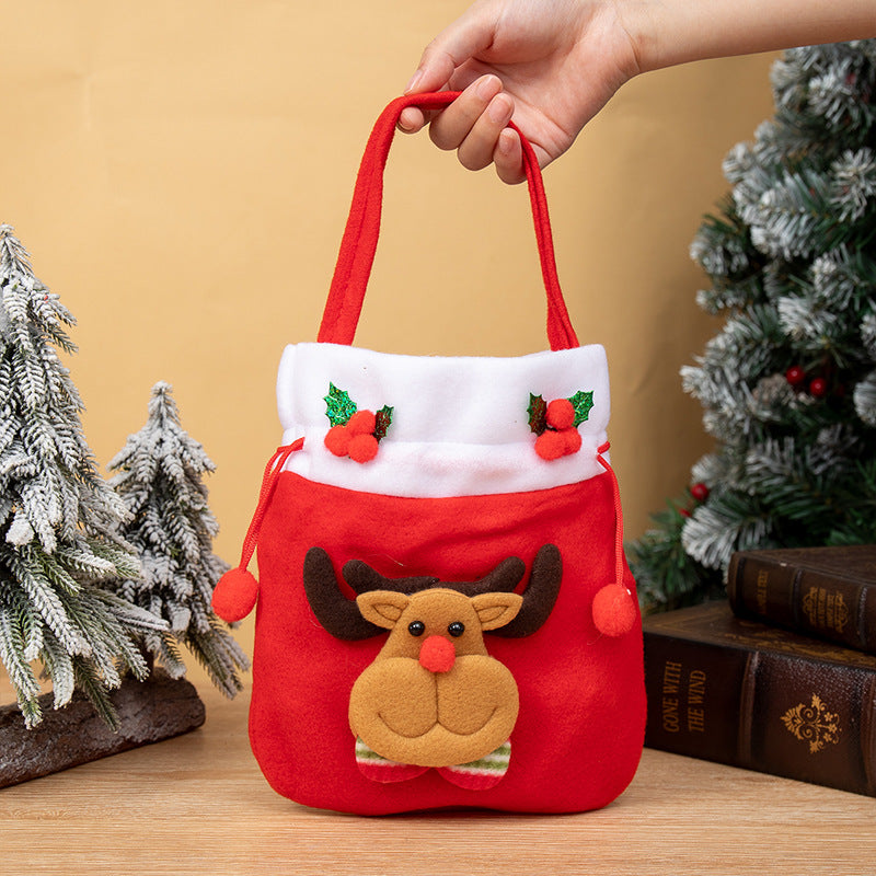 Christmas Drawstring Gift Bag With Plush Characters