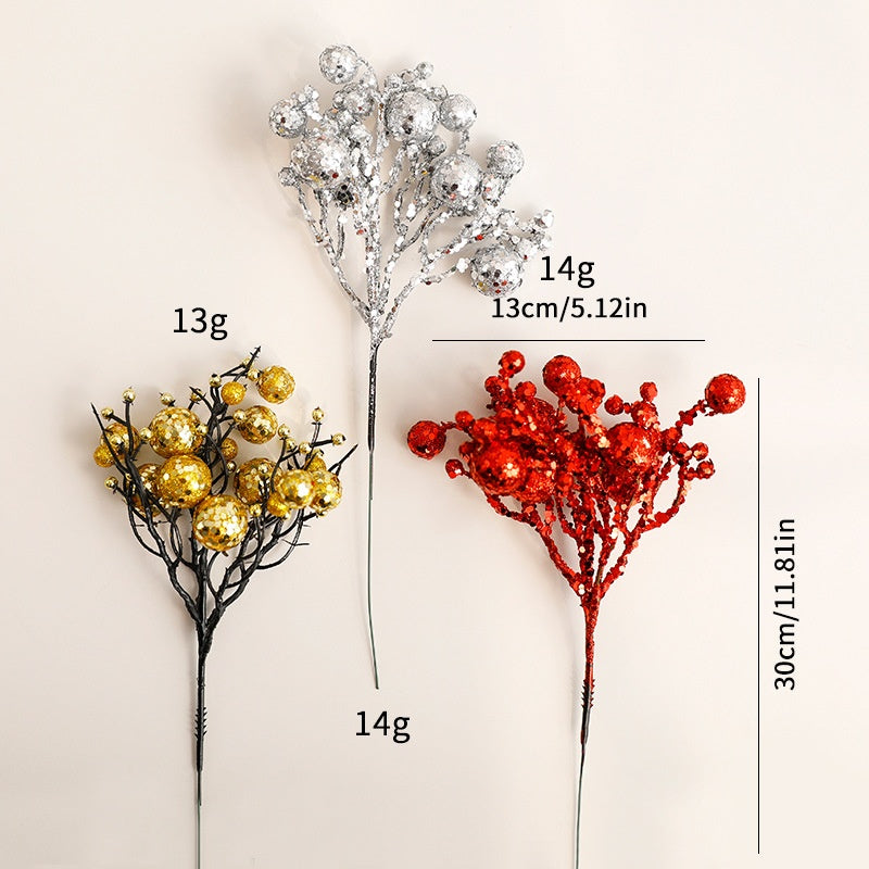 Glitter Berry Branch Christmas Stems for Tree & Wreath