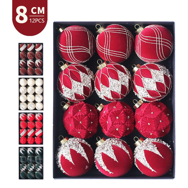 Christmas Ball Ornaments Set: 12 Plush 8cm Baubles