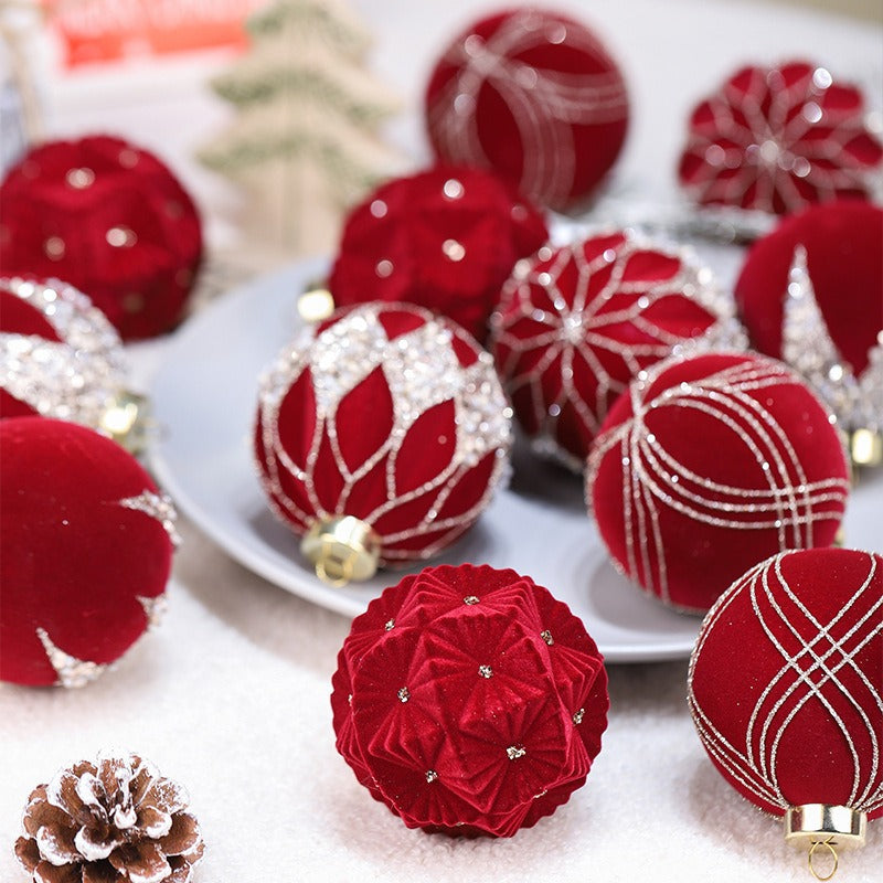 Christmas Ball Ornaments Set: 12 Plush 8cm Baubles