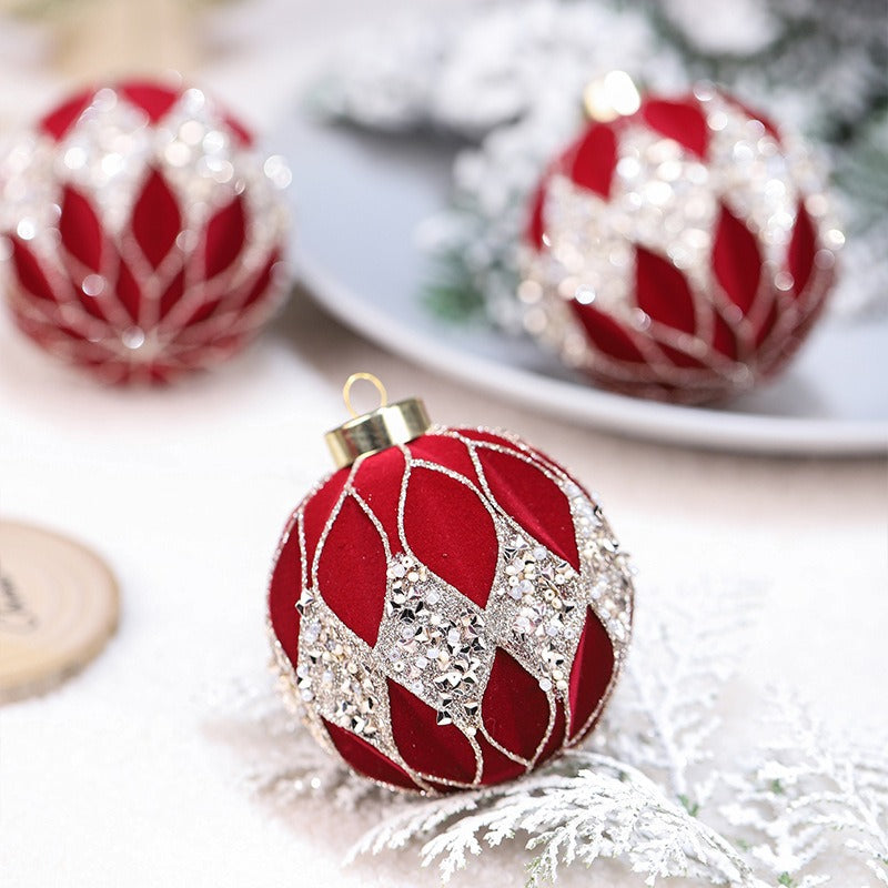 Christmas Ball Ornaments Set: 12 Plush 8cm Baubles