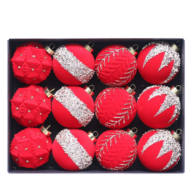 Christmas Ball Ornaments Set: 12 Plush 8cm Baubles