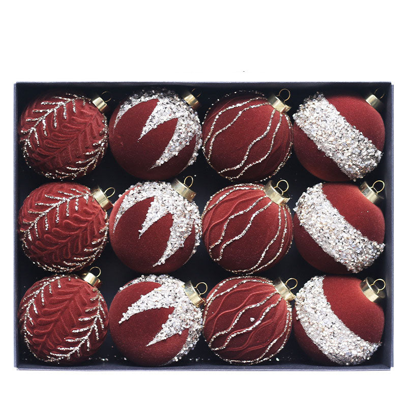 Christmas Ball Ornaments Set: 12 Plush 8cm Baubles