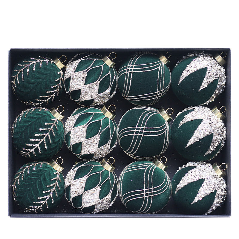 Christmas Ball Ornaments Set: 12 Plush 8cm Baubles