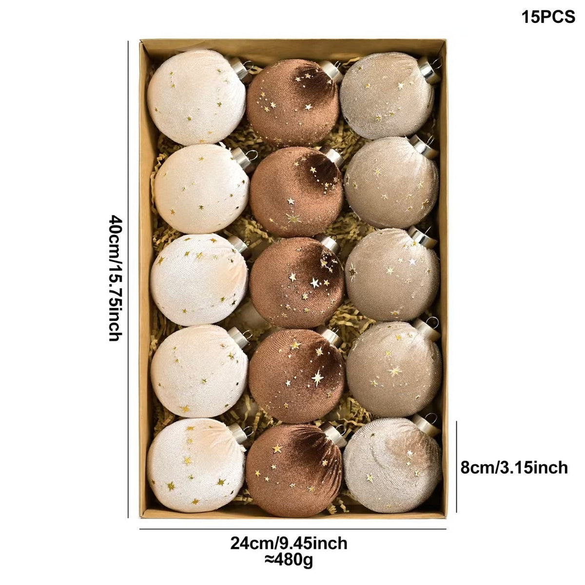 Velvet Christmas Ball Ornaments With Gold Star Details