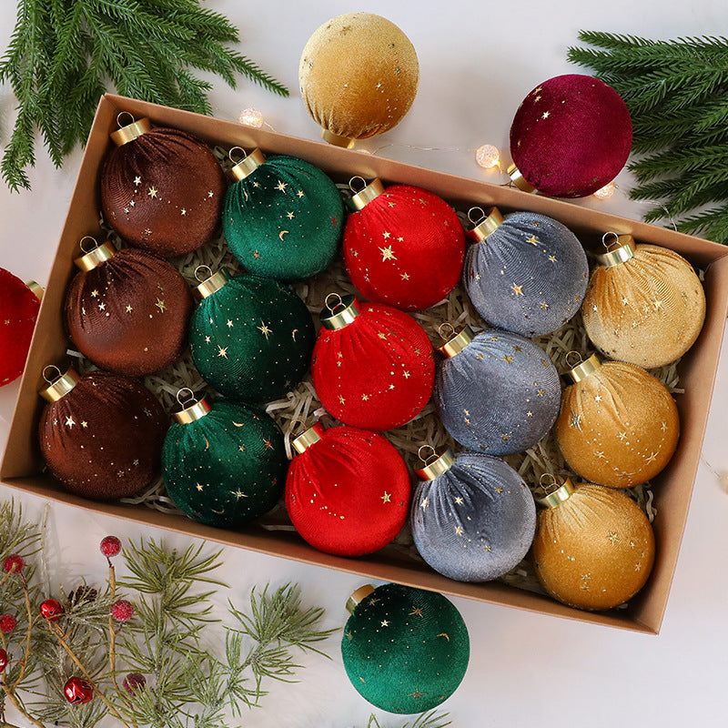 Velvet Christmas Ball Ornaments With Gold Star Details