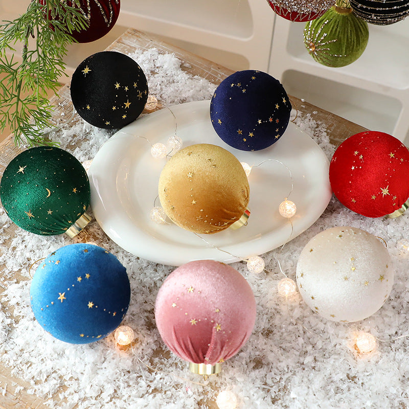 Velvet Christmas Ball Ornaments With Gold Star Details