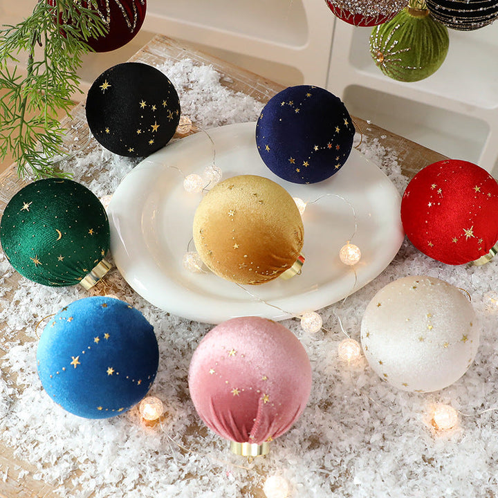 Velvet Christmas Ball Ornaments With Gold Star Details
