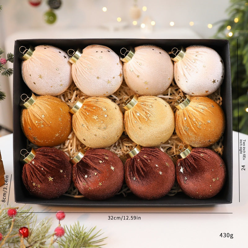 Velvet Christmas Ball Ornaments With Gold Star Details