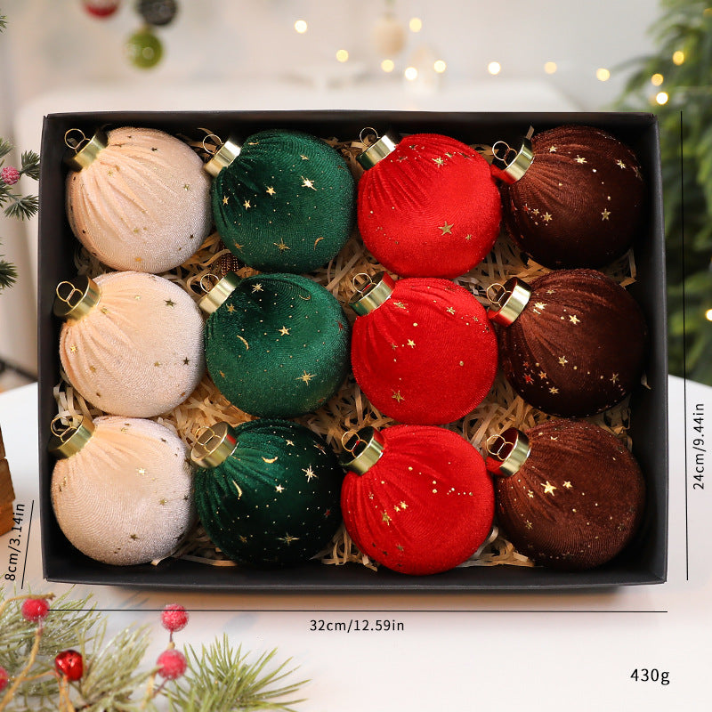 Velvet Christmas Ball Ornaments With Gold Star Details