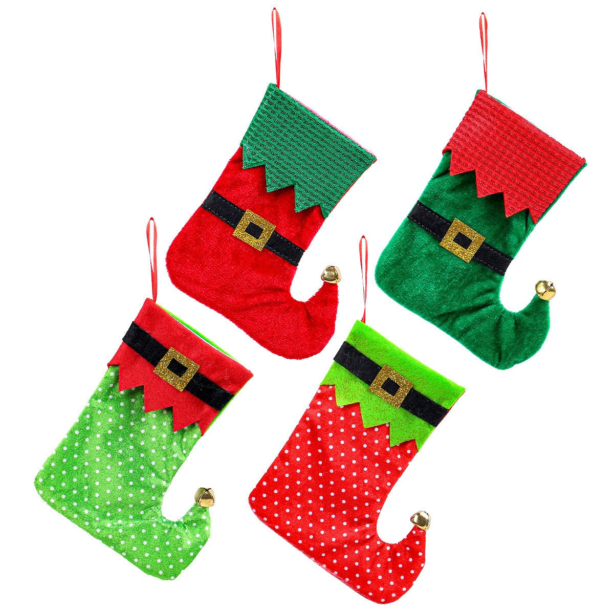 Christmas Stockings With Bells & Gift-Hanging Decor