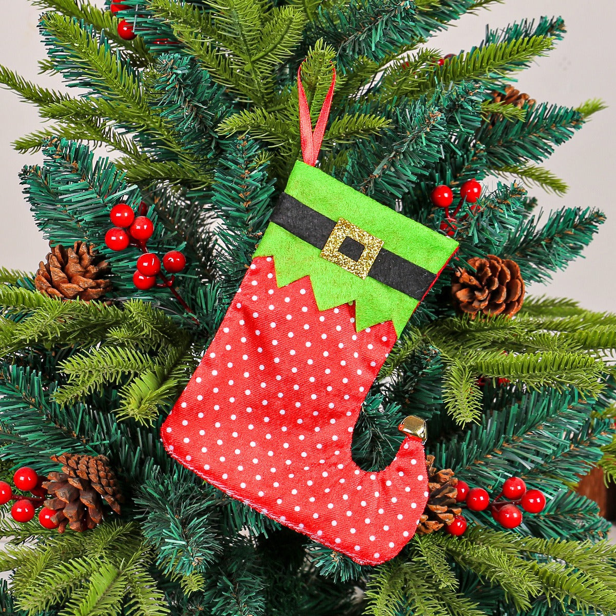 Christmas Stockings With Bells & Gift-Hanging Decor