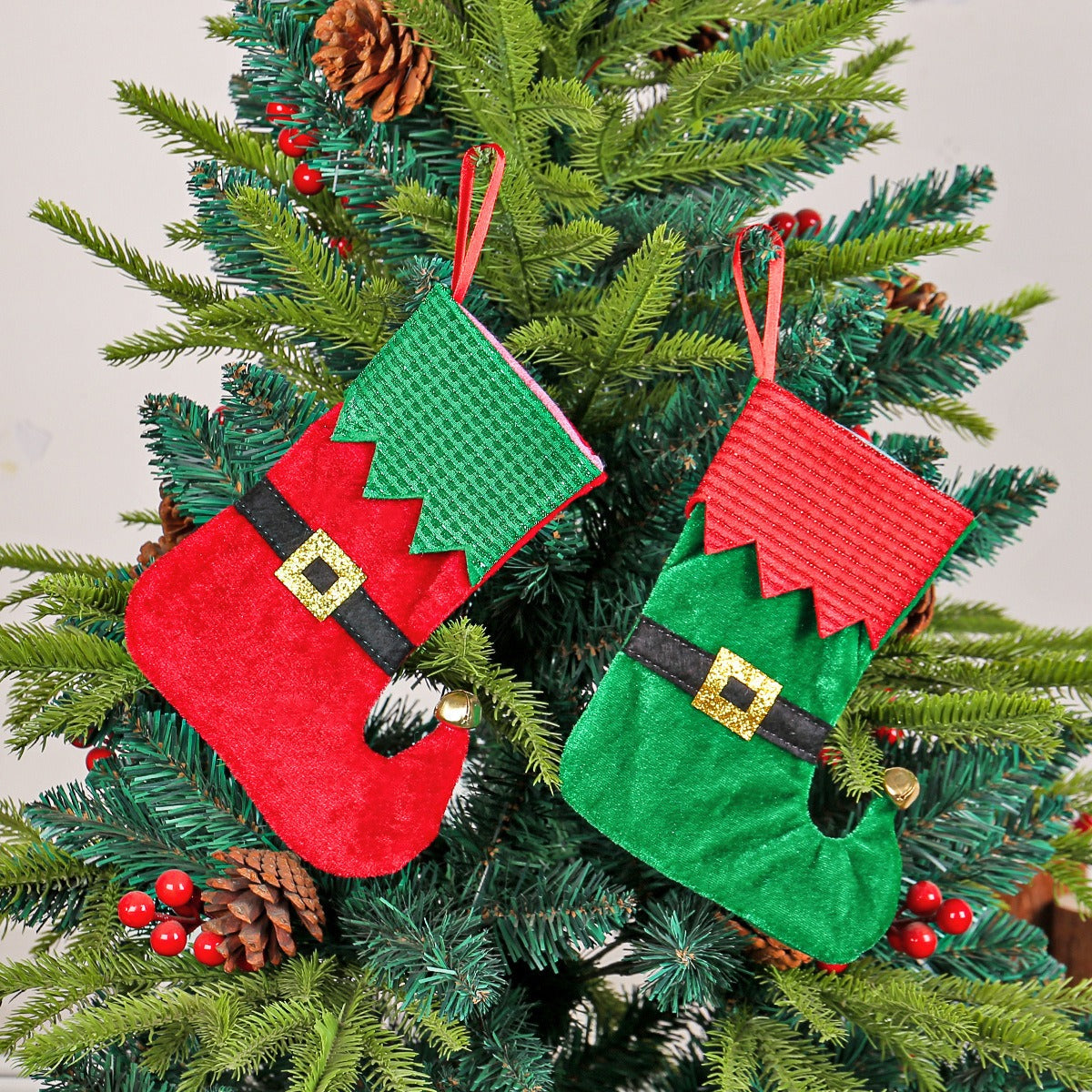 Christmas Stockings With Bells & Gift-Hanging Decor