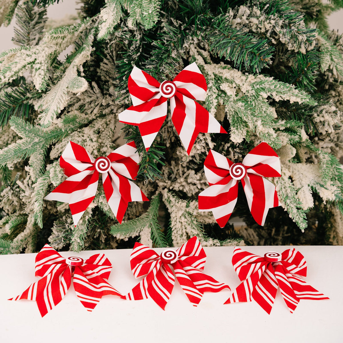 Christmas Bow Ornament – Red & White Candy Stripe