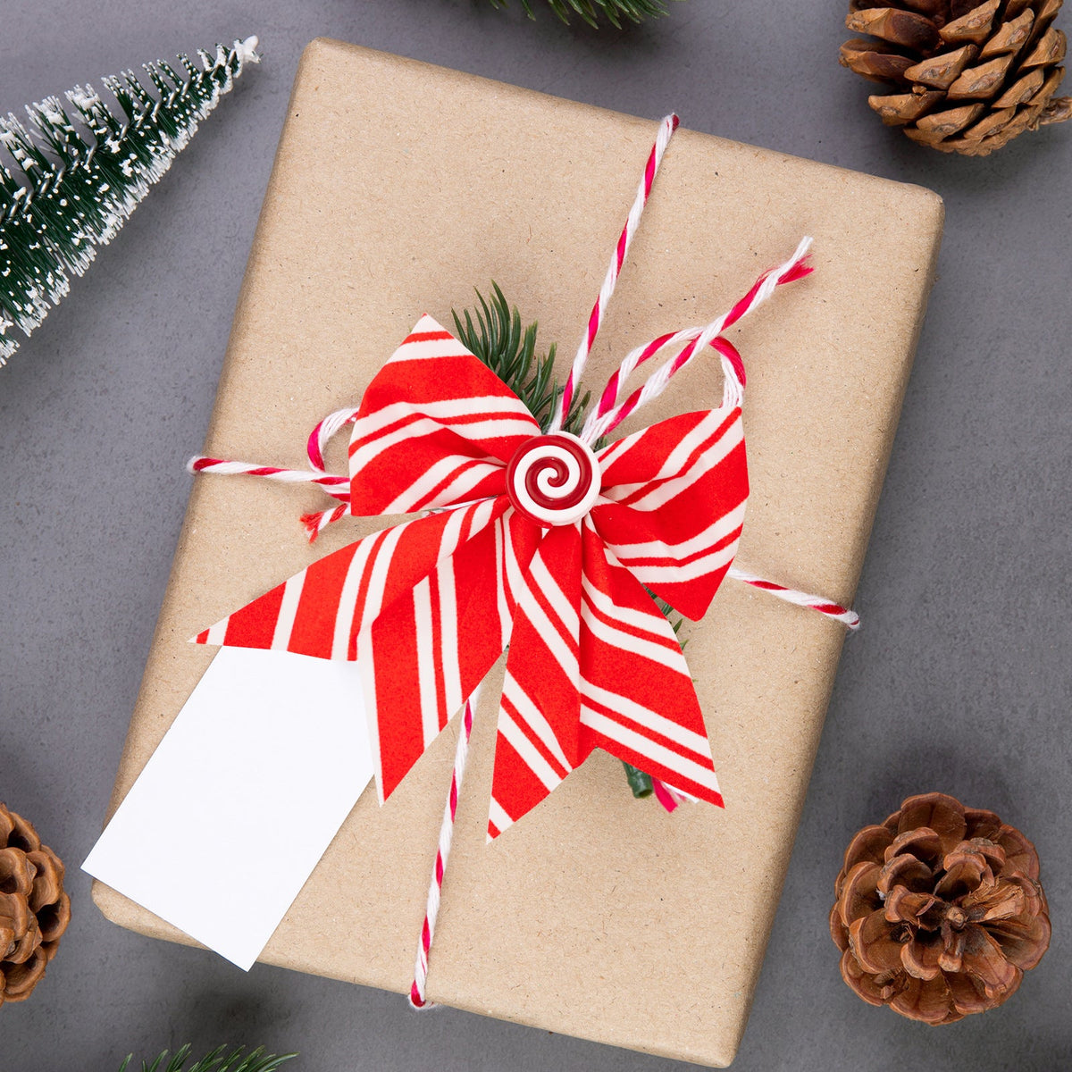 Christmas Bow Ornament – Red & White Candy Stripe