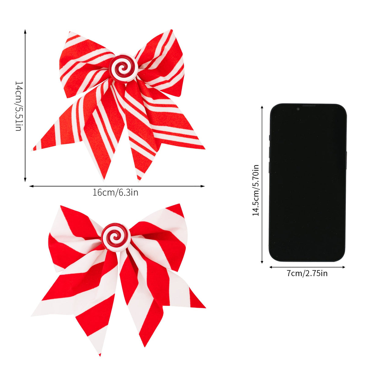 Christmas Bow Ornament – Red & White Candy Stripe