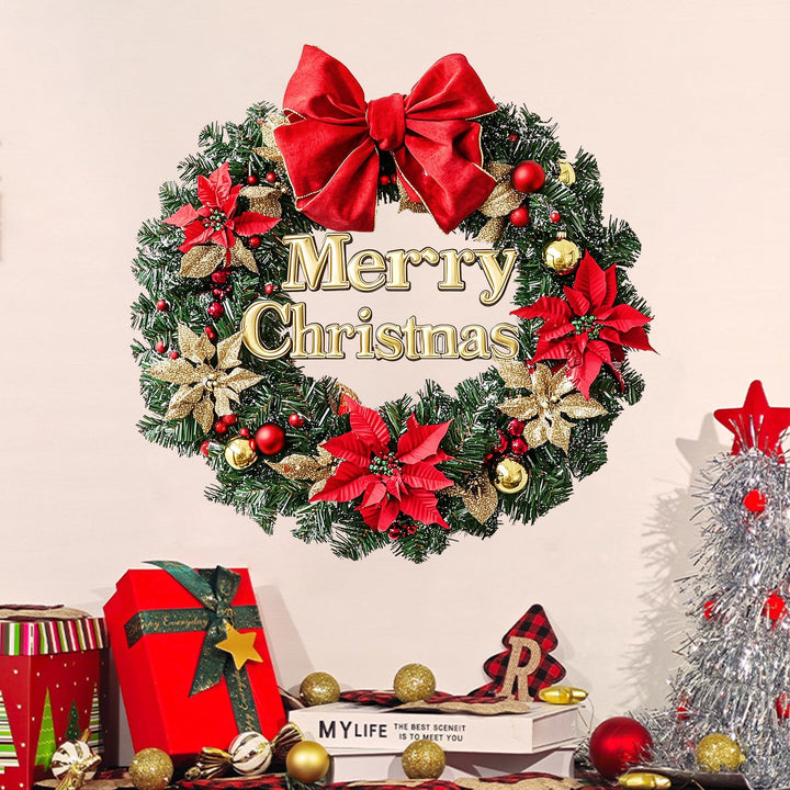 Christmas Wreath Wall Sticker With Festive Red Bow