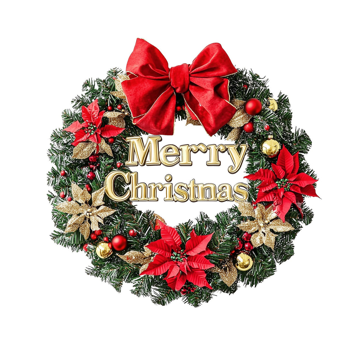 Christmas Wreath Wall Sticker With Festive Red Bow