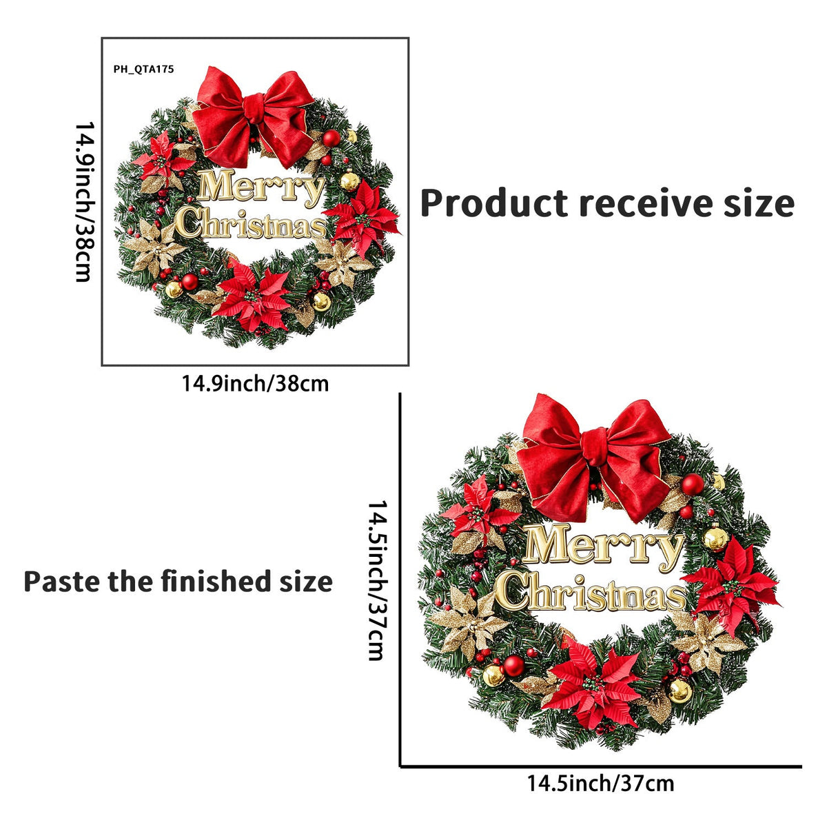 Christmas Wreath Wall Sticker With Festive Red Bow