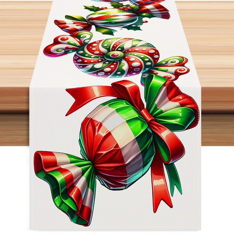 Christmas Table Runner Candy Print Festive Holiday Decor