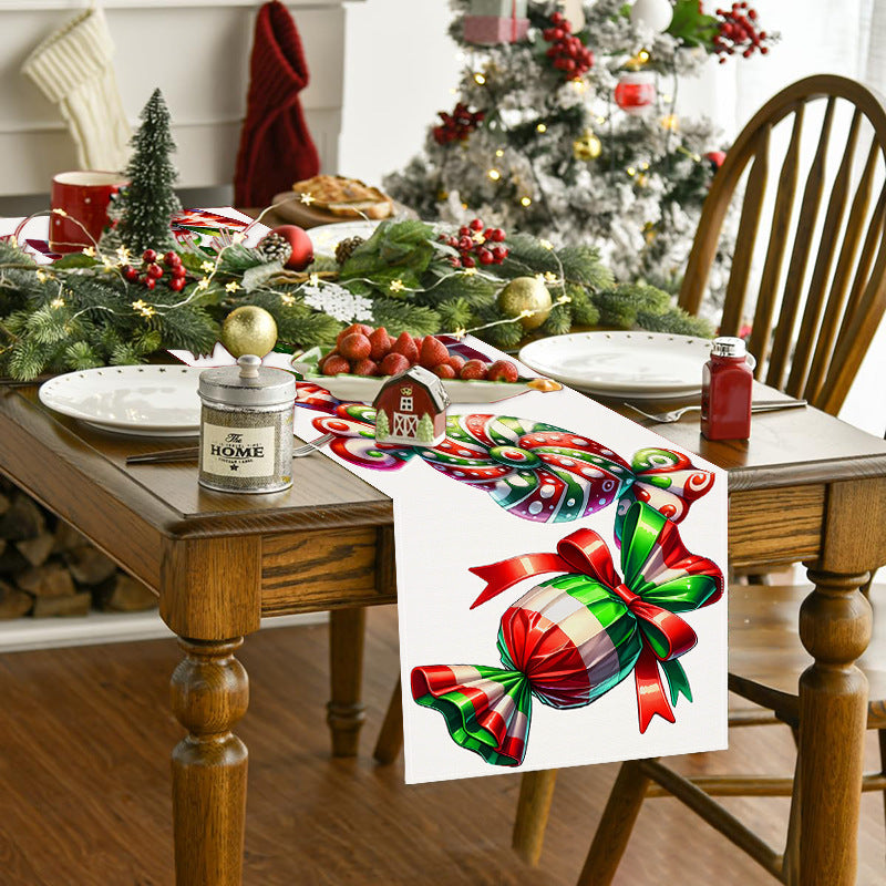 Christmas Table Runner Candy Print Festive Holiday Decor