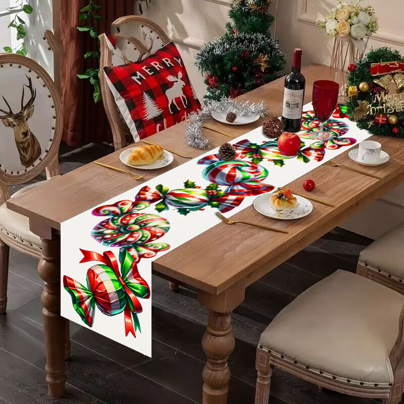 Christmas Table Runner Candy Print Festive Holiday Decor