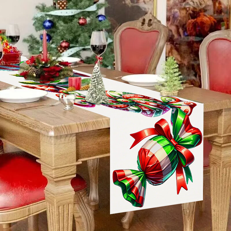 Christmas Table Runner Candy Print Festive Holiday Decor