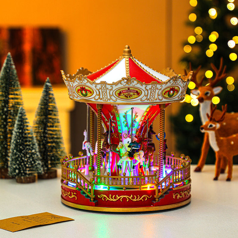 Christmas Carousel Music Box Decor With Glowing Charm