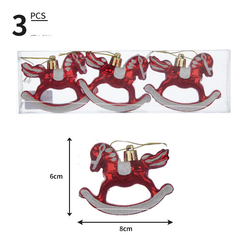 Rocking Horse Christmas Ornaments, Coordinated Set of 3