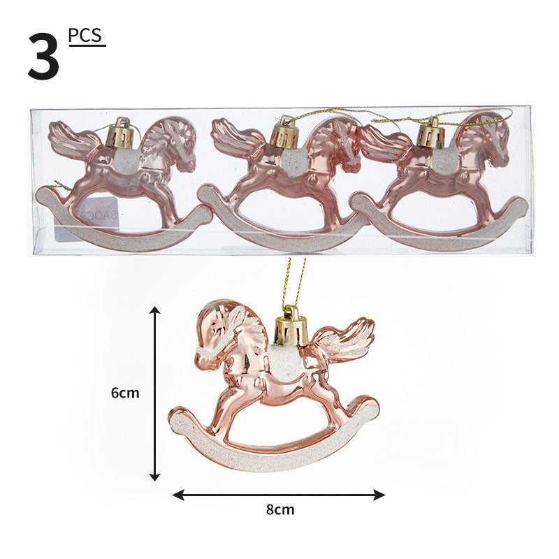 Rocking Horse Christmas Ornaments, Coordinated Set of 3