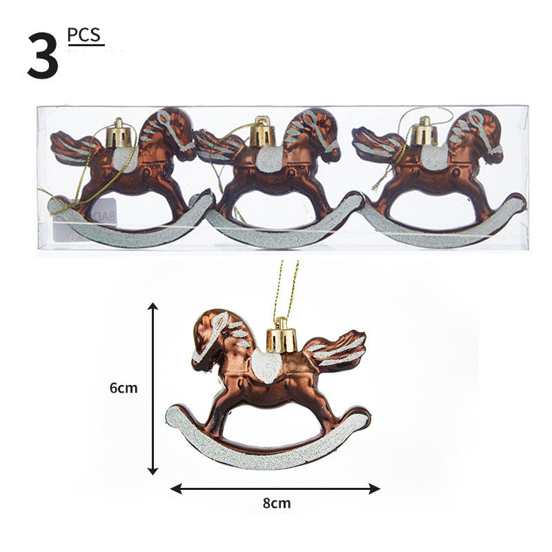 Rocking Horse Christmas Ornaments, Coordinated Set of 3