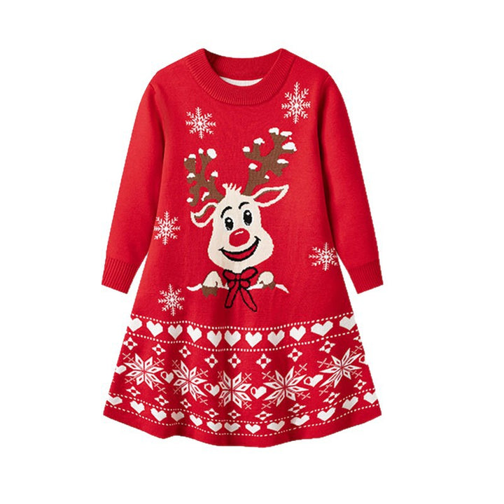 Christmas Reindeer Knitted Dress for Girls | Cozy