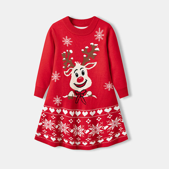 Christmas Reindeer Knitted Dress for Girls | Cozy