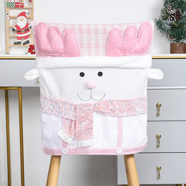 Pink Christmas Chair Cover Set with Santa Claus Doll Design