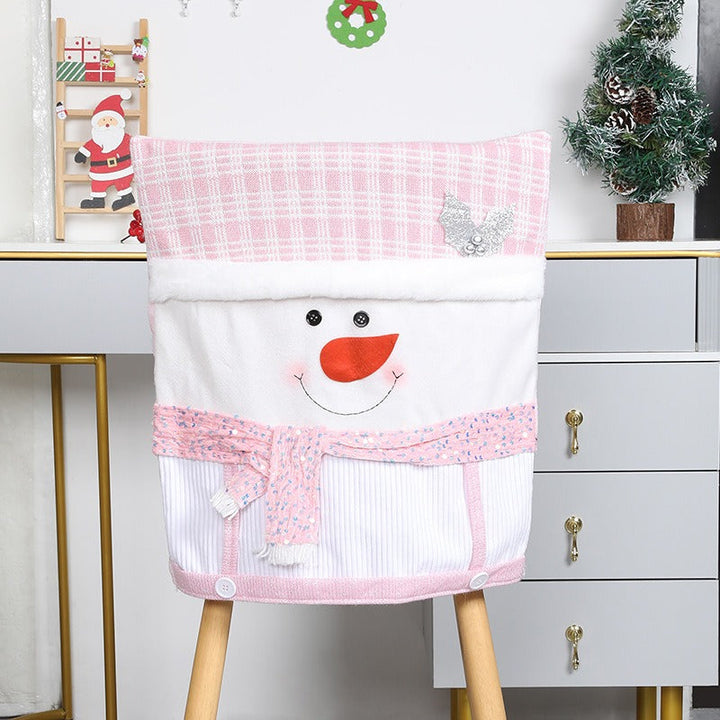 Pink Christmas Chair Cover Set with Santa Claus Doll Design