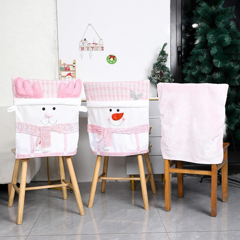 Pink Christmas Chair Cover Set with Santa Claus Doll Design