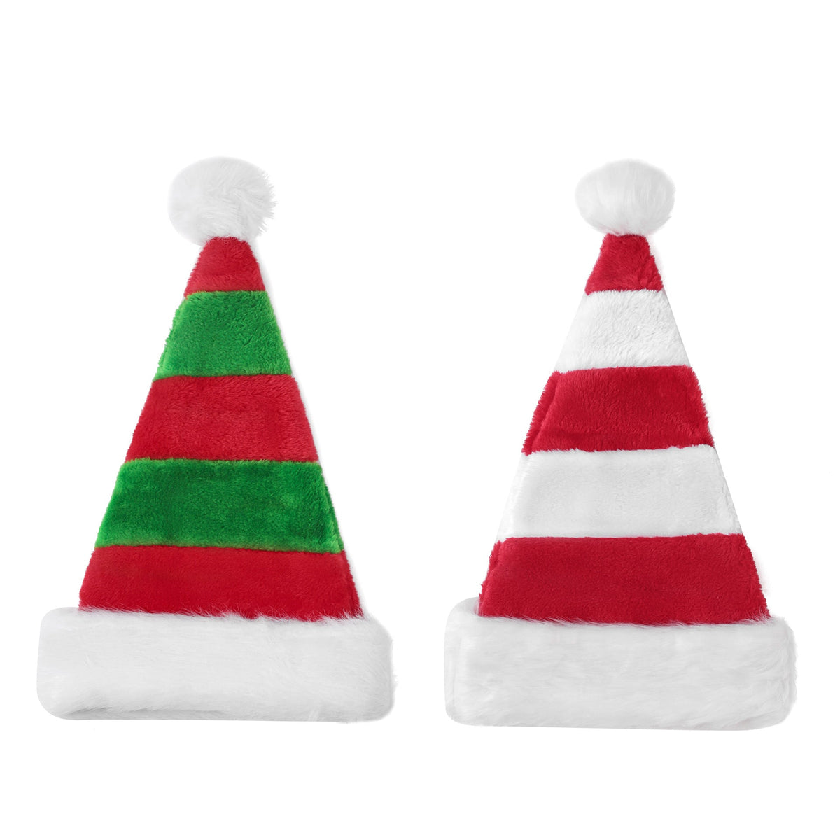 Children's Christmas Hat – Plush Red Green Stripes