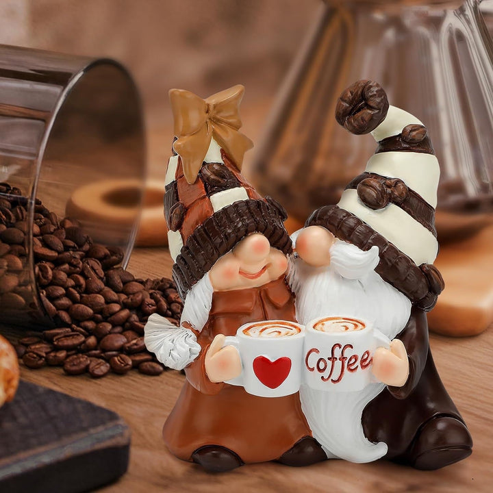 Christmas Coffee Dwarf Couple Resin Decor Gift Set