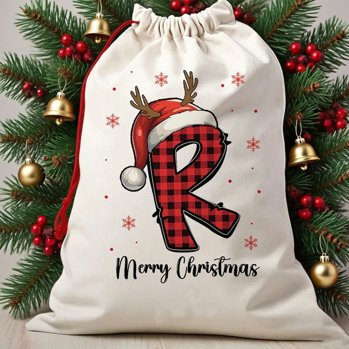 Christmas Cotton Gift Bag – Reusable Plaid Letter Sack