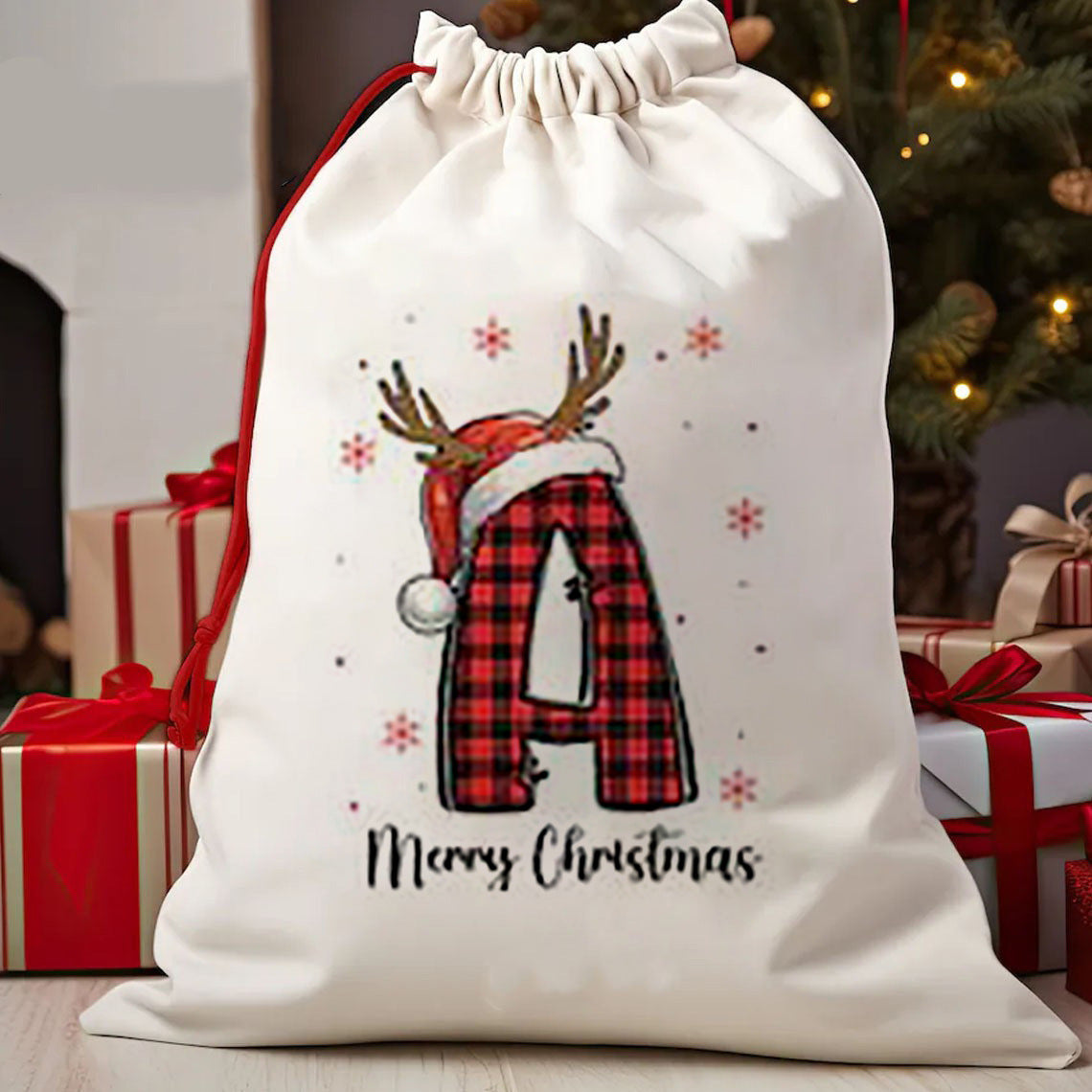 Christmas Cotton Gift Bag – Reusable Plaid Letter Sack