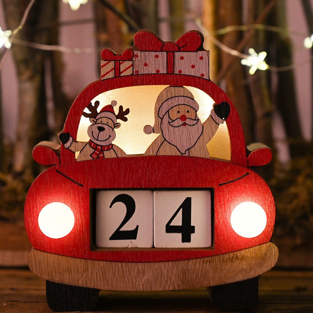 Illuminated Wooden Christmas Car Advent Calendar Decor