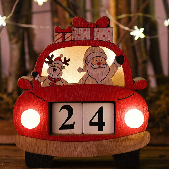 Illuminated Wooden Christmas Car Advent Calendar Decor