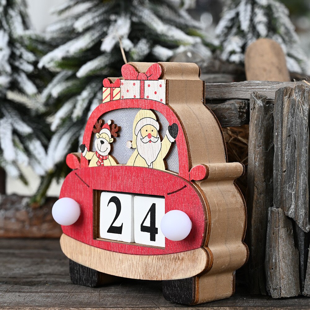Illuminated Wooden Christmas Car Advent Calendar Decor