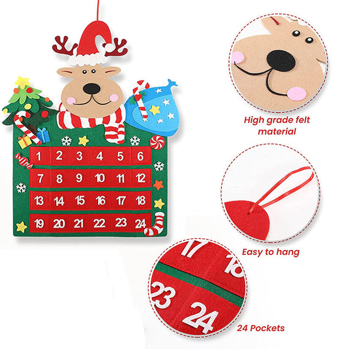 Christmas Countdown Calendar with 24 Felt Pockets