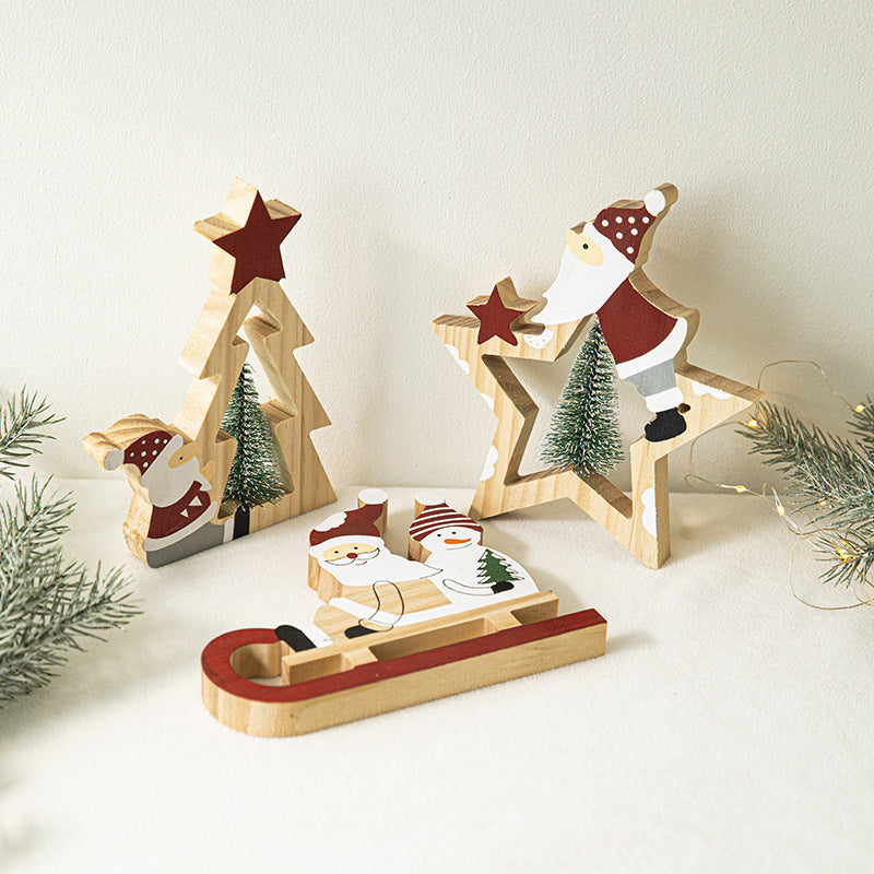 Wooden Santa Star Ornament Set for Rustic Christmas Decor