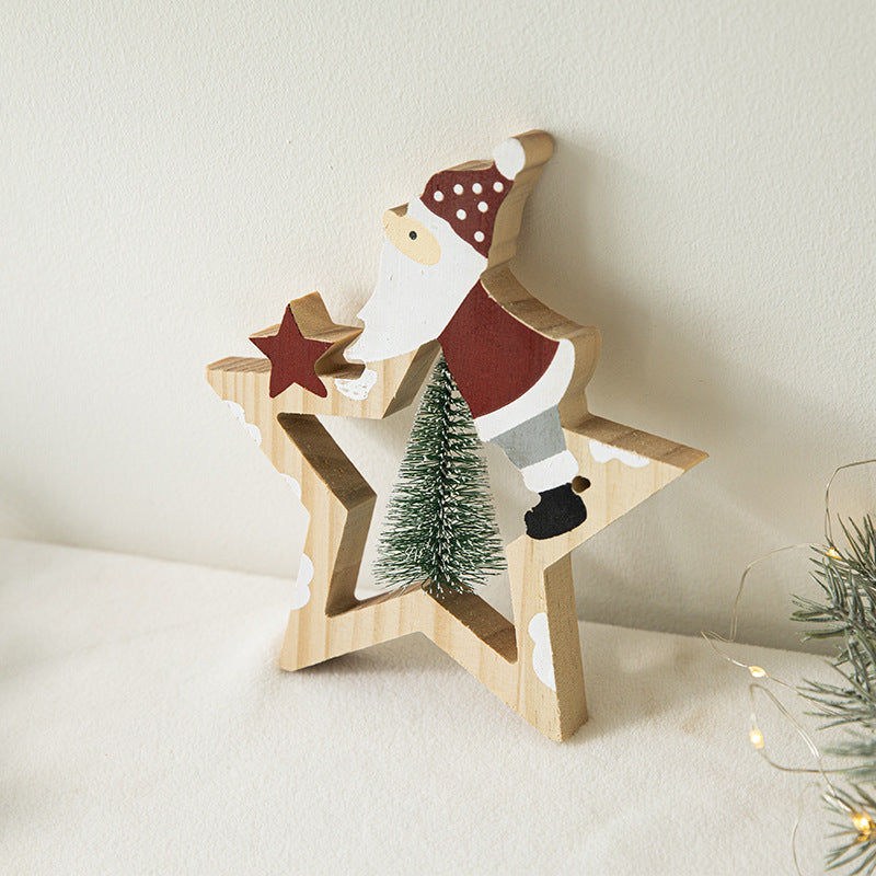 Wooden Santa Star Ornament Set for Rustic Christmas Decor