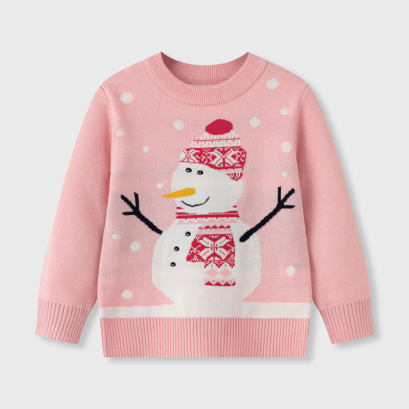 Girls Christmas Snowman Knit Sweater Festive Layer