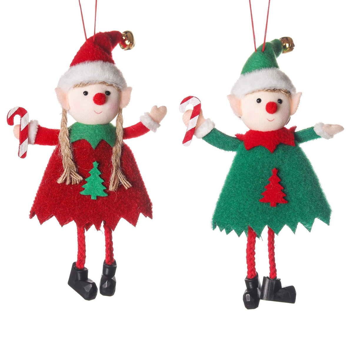 Christmas Elf Ornaments Pair – Plush Holiday Decor